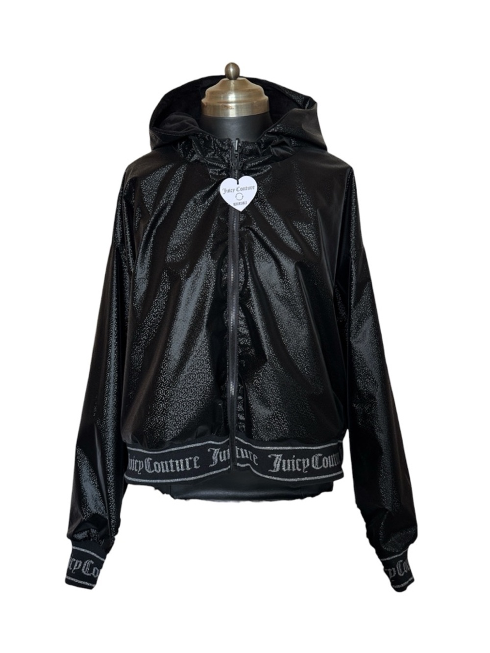 Juicy Couture Black Shiny Hooded Zip-Up Jacket